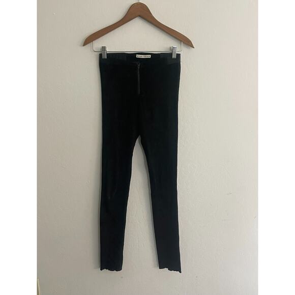 Alice + Olivia 2 Suede Leather Pants Y2K Front Zip Skinny Stretch Leggings - Picture 3 of 12